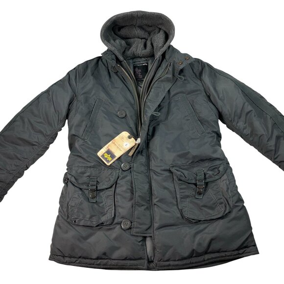 Alpha Industries Lady Cobbs Parka Womens Size L Insulated Jacket Gun Metal NWT - Picture 1 of 14